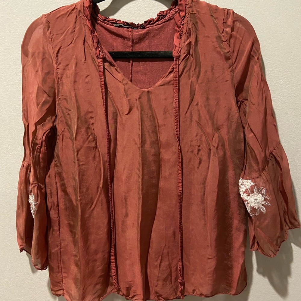 Lola Clay Red Flowy Summer Casual Blouse VINTAGE